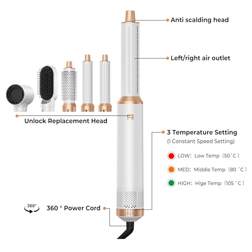 Image of 5 in ONE Hair Dryer Brush, Blow Dryer Curling Wand Hair Styling Tools Set, Ionic Hot Air Brush Round Brush Blow Dryer, Left&Right Styler 100-120V
