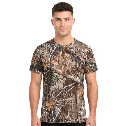 Bell Rangers Authentic Realtree Edge Camouflage Short Sleeve Poly Tee - Scent Control & Moisture Wicking | UPF 30 Protection | Unisex Adult | Crewneck Shirt