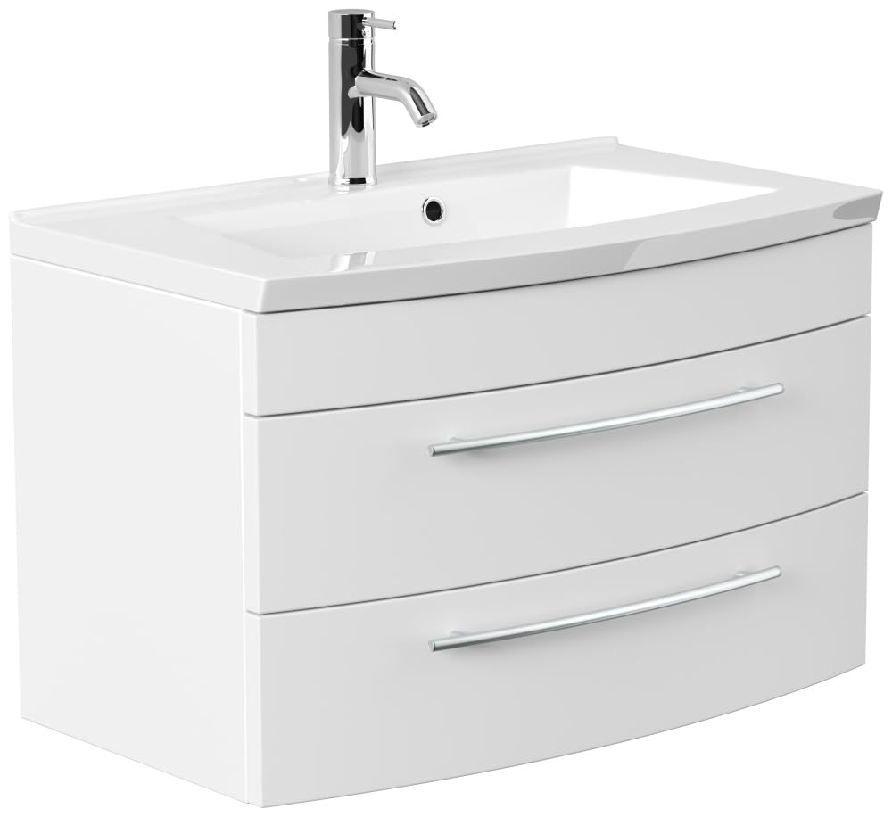 Badmöbel Bella 80 mit runder Front SoftClose lackiert weiss matt