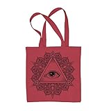 all seeing eye in triangle mandala design tattoo hipster grande stampa tote borsa della spesa a tracolla, rosso, taglia unica