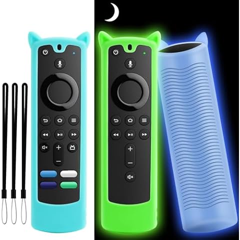 Wevove [3 Pack] Fire Stick Remote Cover for Alexa Voice Remote 4k/Lite(3rd Gen) 2021 Release, Fire TV Stick Case, Anti Slip Silicone Sleeve with Wrist Strap(Sky Blue+Glow Green/Blue) Cover