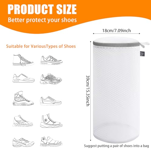 Kimmama Shoe Washing Machine Bag, Shoe Bag for Washing Machine, Mesh Laundry Bags for Sneakers, Footwear, Trainers, Slippers, Honeycomb Net, Grey Zipper, 7x15"