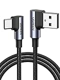 UGREEN Câble USB C Coudé 90 Degrés Charge Rapide 3A Nylon Tressé Compatible avec Galaxy S21 S20 S10 S9 S8 A70 A50 A51, Redmi Note 10 Pro 9 Pro, P50 Pro P40 P30 Pro P20 (0.5M)
