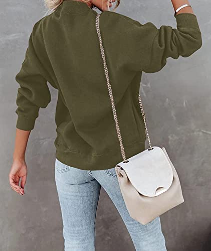 Ezbelle Casual Long Sleeve Crewneck Sweatshirt For Women Lightweight Sweater Pullover Cute Tunic Tops Pockets Army Green Medium #TOP4