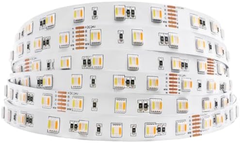 24VDC RGB+CCT 5 Chips in 1 Super Bright LEDs Flexible LED Strip Lights, High CRI 85 Color Changing+Tunable White Non-Waterproof 5050 RGBWW LED Tape Lights, 300LEDs 16.4feet Roll for Home Lighting
