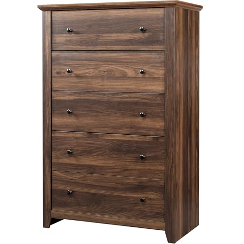 skillmiad 5 Drawer Dresser for Bedroom - 31.2' W x 17' D x 47' H Walnut Dresser, Tall Wooden Dresser & Chest of Drawers with Metal Handles, Large Storage Organizer for Closet, Hallway, Entryway