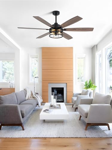 Image of 60 Inch Farmhouse Ceiling Fan with Lights and Remote Large Rustic Ceiling Fan Caged Fandelier Chandelier, 6 Dual Blades Reversible Quiet DC Motor 3CCT 6 Speed for Living Room Indoor Outdoor