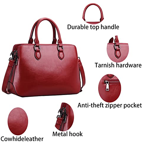 Heshe Women’s Shoulder Handbags Leather Purses Crossbody Bags Totes Bag Hobo Purses Pocketbook Bag Cross Body Work Travel Bags (Wine-Cowhide Leather) - Thumbnail 4