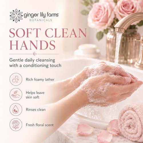 Image of Ginger Lily Farms Botanicals Conditioning Liquid Hand Soap Refill, 100% Vegan & Cruelty-Free, Whispering Rose Scent, 16.9 Fl Oz (Pack of 6)