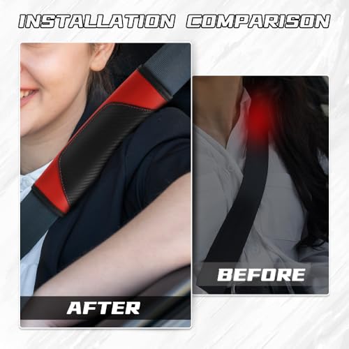 2PCS Car Seat Belt Cover Pad, Soft Carbon Fiber Leather Seatbelt Shoulder Protector for a More Comfortable Driving, Universal Safety Belt Strap Cover to Protect Your Neck (Red) - Image 6