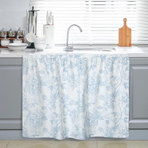 VitalCozy Cabinet Curtains 34" W x 34" L Blue Floral Drape