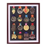 Unikicool Teca Espositore in Vero Legno per Medaglie,Espositore per medaglie Maratona,Vetrina per Medaglie Militari,Vetrina per Medaglie Sportive Scatola,per Visualizzare Medaglie,Certificati