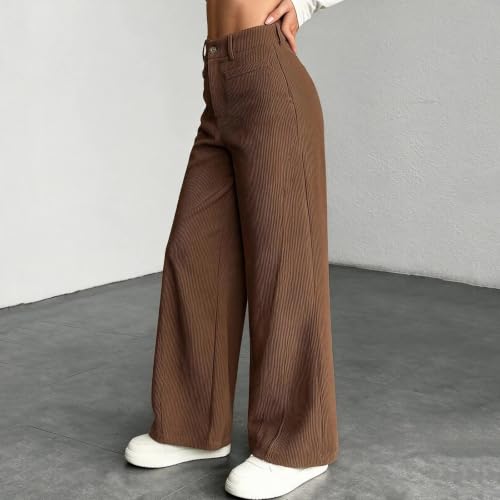 Corduroy Pants Women Wide Leg High Waisted Zipper Button Casual Trousers - image 3