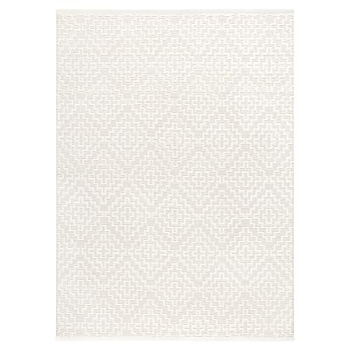 Town & Country Luxe Tretta Modern Geo Area Rug with Plush High-Low Texture, Ivory, 7'10"x10'2"