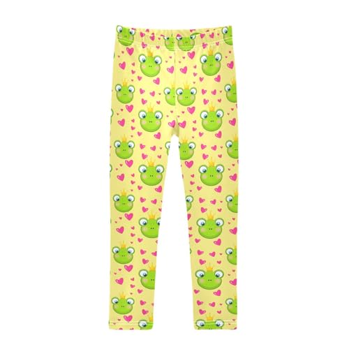 Girls Leggings Size 4T Frog Hearts Yellow Yoga Stretchy Pants Comfortable Girl Clothes for Workout School
