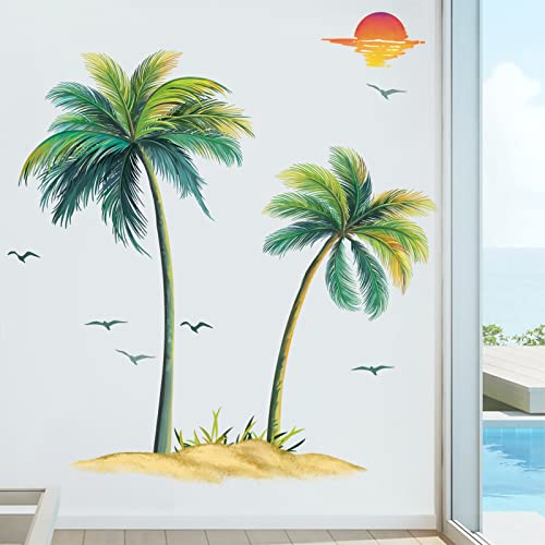 Decalmile Palm Tree Wall Decals Tropical Plant Bird Wall Stickers Bedroom T Wall Living Room Wall Decor (Tree Height: 51/39 Inch) #TOP1