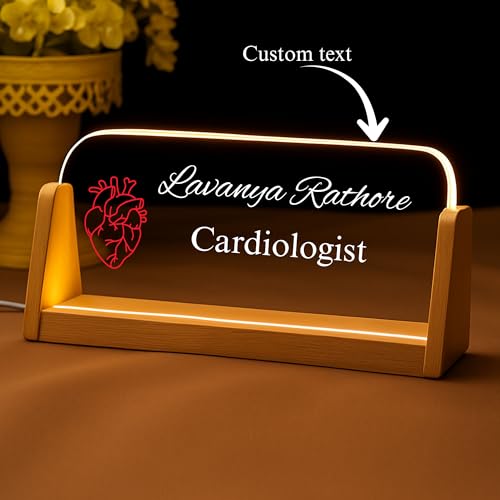 Image of Designation, Personalised LED Name Gifts, 3D Illusion Lamp Gift for Doctor,Teacher Office Laser Cut Material Acrylic Transparent (Cardiologist Table Lamp)