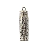Vintage Brass Pendant Buddhist Pendant Cylinder Container Necklace Openable Put into Memorial Perfume Pill Case(3)