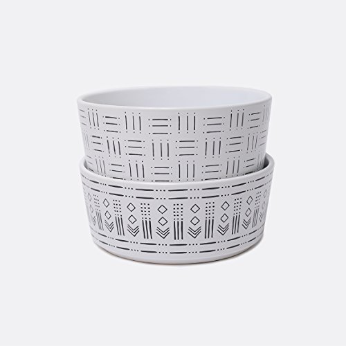Waggo Mudcloth Ceramic Dog Bowl In Line Or Diamond Print - Heavyweight And Durable Pet Food And Water Dish Crock, Dishwasher Safe, Modern (Diamond Print) #TOP2
