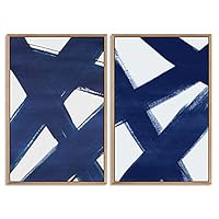 SIGNWIN Framed Wall Art Print Set Intersecting Lines Thick Dark Blue Lines Geometric Shapes Illustrations Art Contemporary Dramatic Dark for Living Room, Bedroom, Office - 16