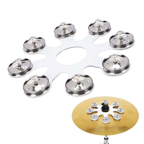 VBESTLIFE Platillo Ching Ring Pandereta Pulpo Hi Hat Pandereta con 8 Jingles de Acero para Batería Hi Hat, Efectos de Platillos