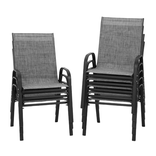 PIZZELLO Patio Chairs Set of 8 - Outdoor Stackable Dining Chairs for All Weather - Lightweight Textilene Outdoor Chair Sets with Armrests - 300Lbs Capacity - for Backyard Garden Porch Poolside (Grey)