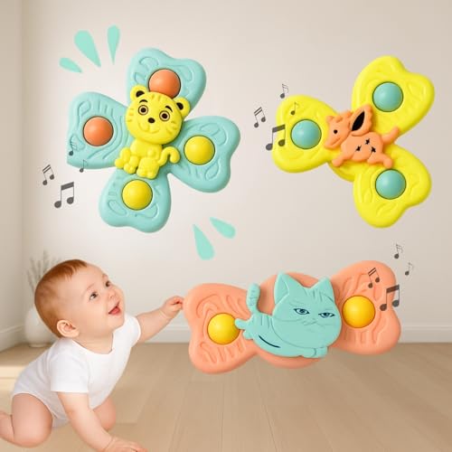 Image of Toy Imagine Suction Spinner Toys for Babies & Toddlers- Fidget Toys for Kids Travel-Friendly Baby Bath Toys, Learning & Gift Accessories (3 Pcs)
