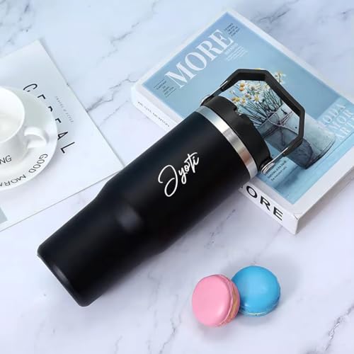 Image of Giftana Valentine's Day Hampers for Gifting with Valentines Card, Personalized Coffee Tumbler Set with Brownie Brittle Gift Set for Men and Women, Valentine's Day Gifts for Family (Black,900ml)