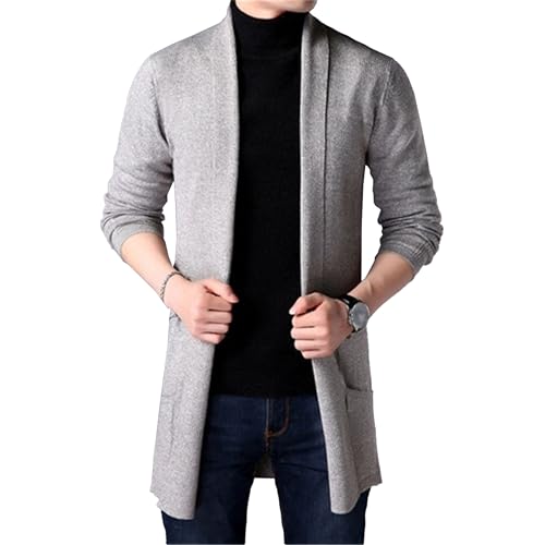 Men's Knitted Cardigan Mid-Length Sweater Shawl Collar Slim Fit Spring Fall Sweater Open Front Casual Solid Sweaters