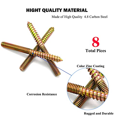 Image of 8 Pack 3 /8-16 x 4 Inch Hanger Bolts 3 /8-16 inch Double Headed Bolts 3 /8 Wood Dowel Screw Self-Tapping Screw Hanger Bolts for Furniture Screws Double Screw Threaded Rods Bolt 100mm Length