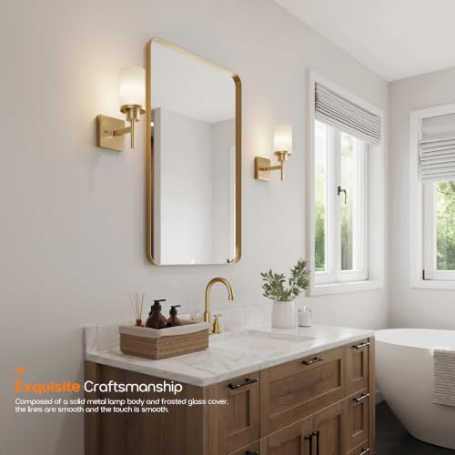 Image of Vanity Lighting Fixtures with White Frosted Glass Shade, Champagne Bronze Wall Lamps for Bathroom Mirror Bedroom Living Room Porch, 2 Pack T001CPG-L1-P2
