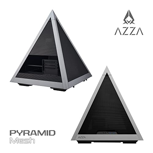 Gabinete para PC AZZA Pyramid Mesh - Chasis ATX en forma de pirámide con paneles de malla y estructura de aluminio anodizado, soporte para placas base E-ATX y radiador de 360 mm, ventilador ARGB Apex de 120 mm, cable riser PCI-e 4.0 x16 y soporte para GPU miniatura 2