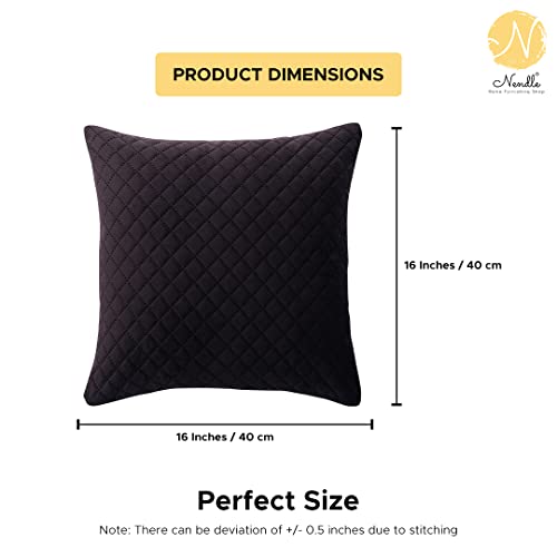 Image of Nendle Luxurious Soft Velvet Solid Color Quilted 210 TC Cushion Covers 16 Inch X 16 Inch Set Of 5 (Dark Brown, 40 * 40 Cm)