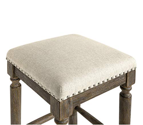 Ball & Cast Counter Height Stool Upholstered Counter Bar Stools Weathered Grey Finish 26" H, Taupe Fabric 2-Pack #TOP4