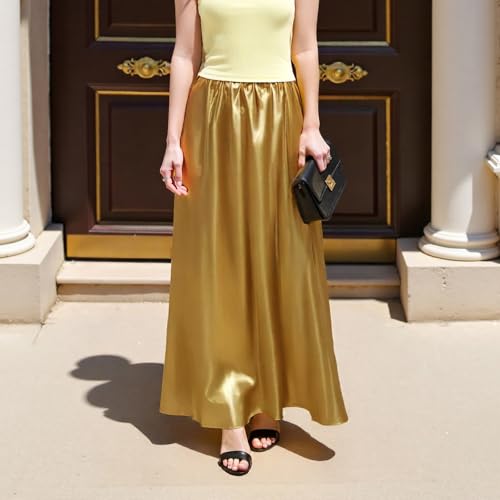 Women's Satin Long Maxi Skirts Elastic High-Waisted Solid Color Satin A-Line Formal Skirts Prom Party Skirts3