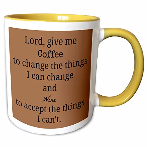 3dRose Lord give me Coffee & Wine to Change 11oz Two-Tone Yellow Mug