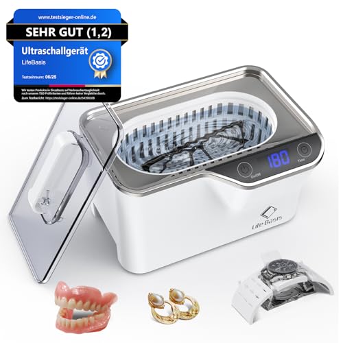LifeBasis Ultraschallreinigungsgerät 600ml – 48kHz Digitales Brillenreinigungsgerät mit 50W, 5 Modi & LED-Anzeige, Degas inkl. Korb & Uhrenhalter – Für Zahnersatz Schmuck Brillen Uhren LifeBasis Ultraschallreinigungsgerät 600ml – 48kHz Digitales Brillenreinigungsgerät mit 50W, 5 Modi & LED-Anzeige, Degas inkl. Korb & Uhrenhalter – Für Zahnersatz Schmuck Brillen Uhren