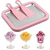 Rolled Ice Cream Maker, New Homemade Ice Cream Roller Maker, Instant Ice Cream Maker, DIY Fun Family Activity Rolled Ice Cream Tray for Yogurt, Sorbetand and Gelatod with 2 Scrapers(Pink)