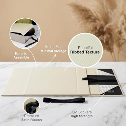 Image of RBS - LARGE Gift Box (34 x 33 x 10cm) Gift Box for Packaging (1 Pack) Hamper Box for Gift Holds Upto 10 kg Gift Packing Box Gift Boxes for Return Gifting Hamper Box (Ivory Crest Black Ribbon)