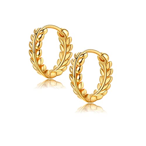 USEEDOVIA Boucles d’Oreilles Femme Boucles d’Oreilles Feuilles Créole Boucles d’Oreilles en Argent 925 Petit Huggie Bijoux Cadeau Anniversaire Or Jaune 8mm Cover