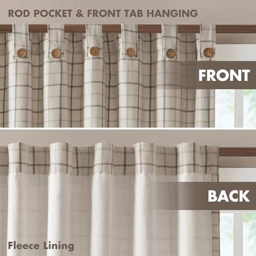 Image of Madison Park Anaheim Cabin Plaid Curtain Window, Thermal Insulated Fleece Lining, Living Room Decor Room Darkening Drape for Bedroom, 1-Single Panel Pack, 50x95, Rod Pocket & Front Tab, Neutral