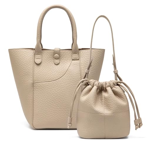Image of NEWBELLA Women's Bucket Bag-Vegan Leather Vintage Shoulder Purse with Adjustable Crossbody Strap & Inner Pouch (Apricot Bucket)