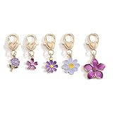 MUCOOS Lila Blumen Schlüsselanhänger 5er Pack, Geschenk Für Freunde, Exquisites Blumendesign, Süß Und Elegant, Geburtstagsgeschenk Für Mutter, Lila Schlüsselanhänger Set