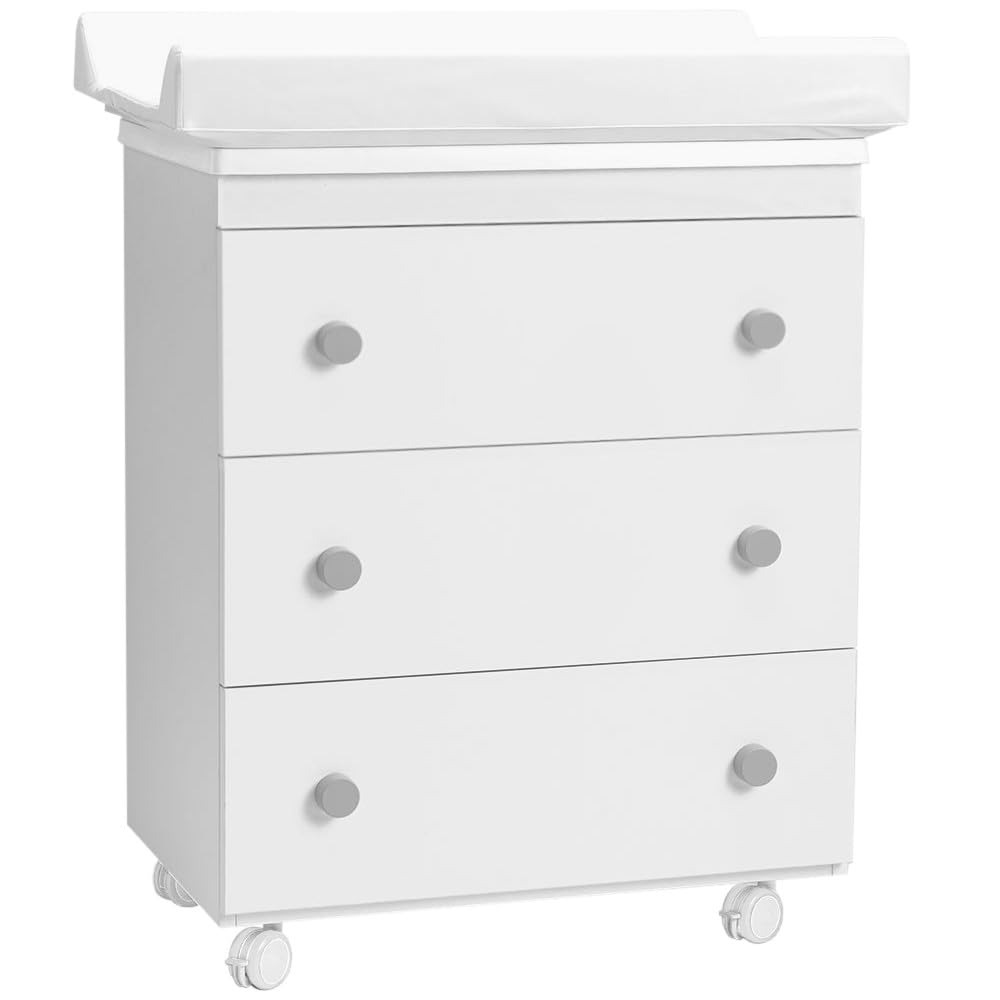 Fasciatoio Cassettiera Salvaspazio 3 Cassettoni Removibili con Vaschetta Bagnetto e Materassino Anticaduta 80x97x44 cm Grigio