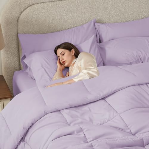 Anluoer California King Size Bed in a Bag 7 Pieces,Lavender Cal King Comforter Set with Sheets,All Season Bedding Sets with Comforter,Pillow Shams,Pillowcases,Flat Sheet,Fitted Sheet