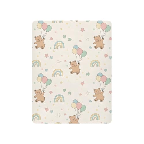 Image of Cute Bear Pattern Crib Sheets Stretchy Portable Sheets for Baby Toddler Breathable Soft Crib Mattress Sheet for Girls Boys