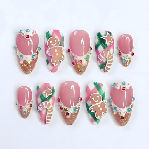 Christmas Press on Nails Medium Almond Fake Nails...