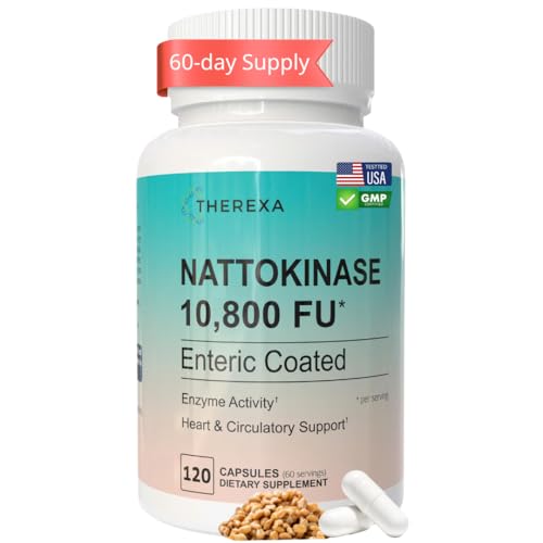 THEREXA Nattokinase 10800 FU - Enzyme Activity with Ultimate Nattokinase Supplement Enteric-Coated Capsules Aiding Digestion & Assisting Absorption - 120 Capsules