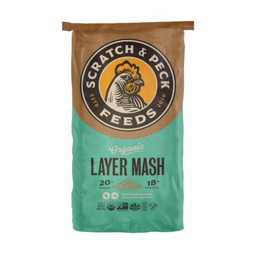 Scratch and Peck Feeds Whole Grain Layer Mash Chicken and Duck Feed - 40 lbs Bag - Corn-Free and Soy-Free - 18% Protein, Certified Organic and Non-GMO Project Verified Chicken Food