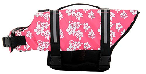 Chezabbey Dog Life Jacket Adjustable Dog Lifevest Swimsuit Safety Vest Apparel Lifesaver Coat For Small Large Cats Puppy Kitty With Handle Reflective For Swimming And Boating Pink Flower Xs #TOP1